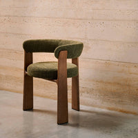 Chaise Oudi en Bois Massif et Tissu Texturé Vert Olive