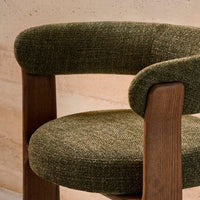 Chaise Oudi en Bois Massif et Tissu Texturé Vert Olive