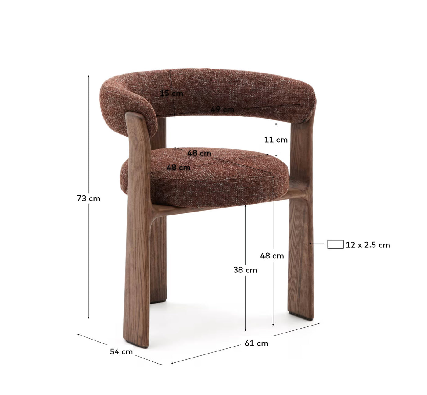 Chaise Oudi en Bois Massif et Tissu Texturé Vert Olive