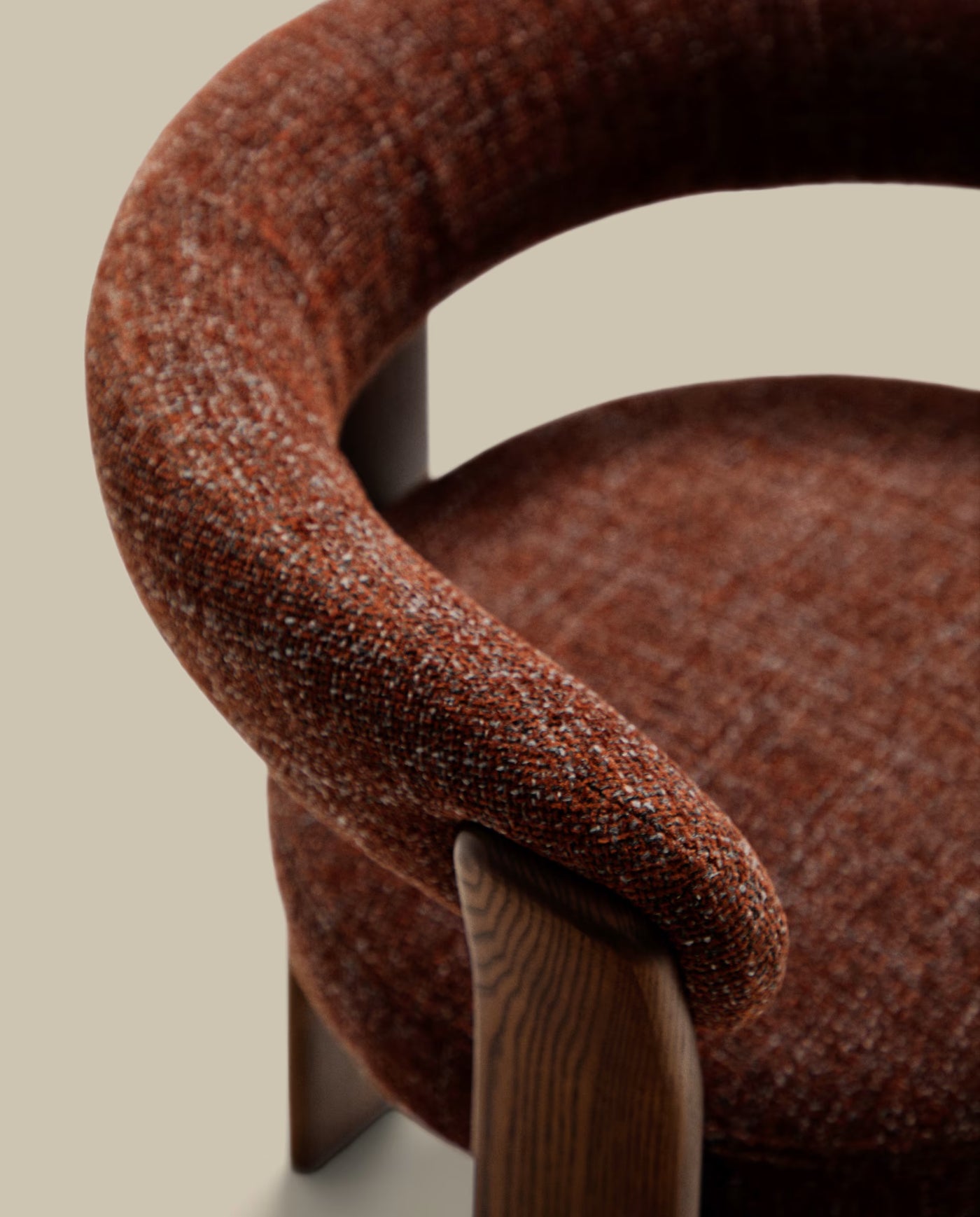 Chaise Oudi en Bois Massif et Tissu Texturé Vert Olive