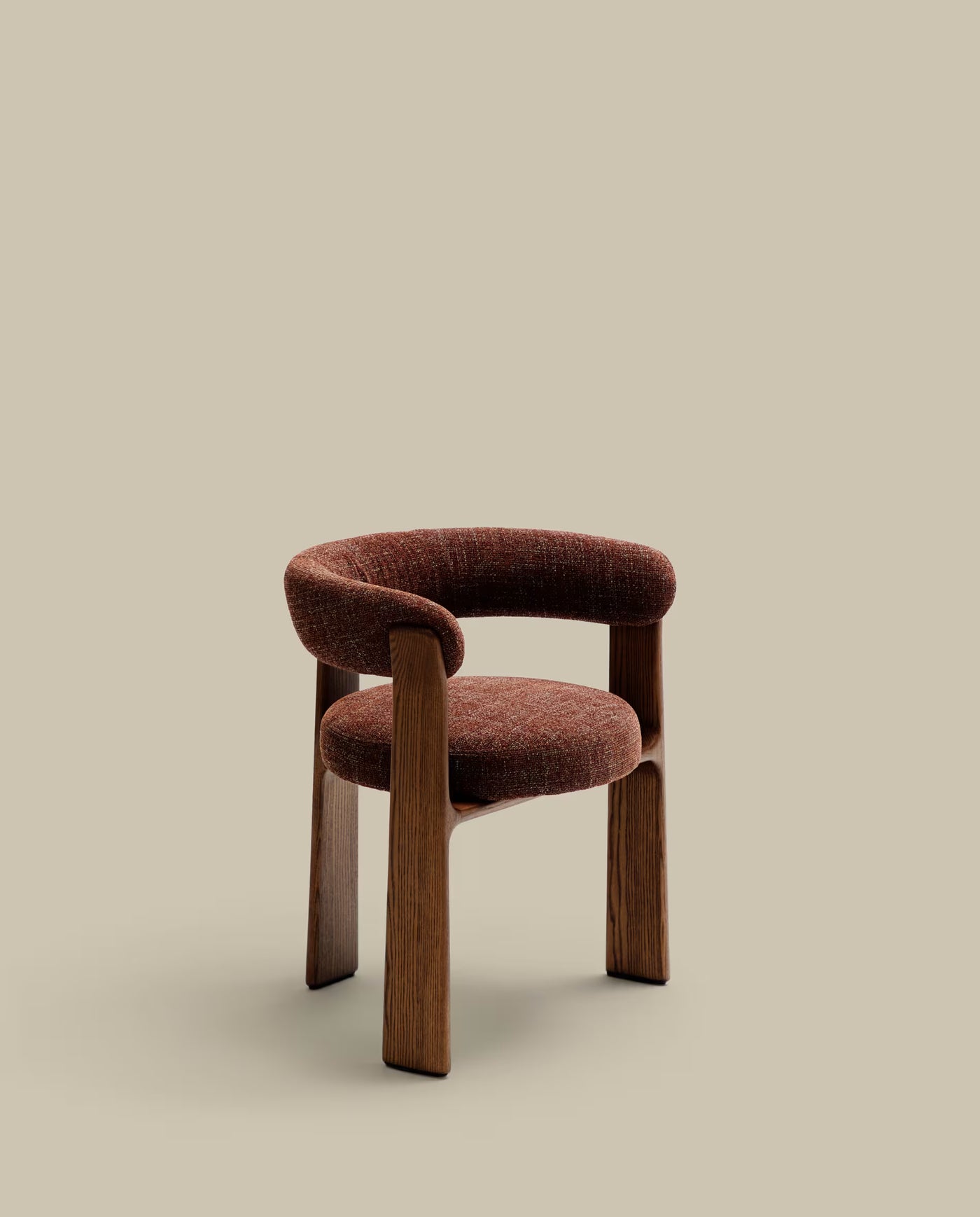Chaise Oudi en Bois Massif et Tissu Texturé Vert Olive