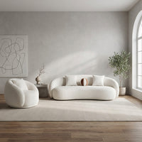 Minimal - Ensemble Canapé 3 Places et Fauteuil en Tissu Bouclé