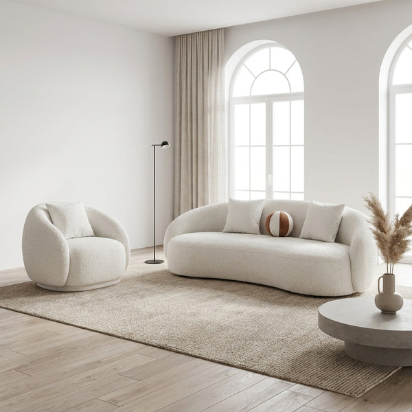 Minimal - Ensemble Canapé 3 Places et Fauteuil en Tissu Bouclé