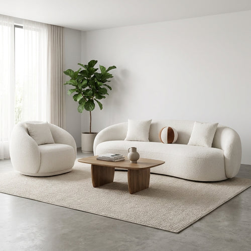 Minimal - Ensemble Canapé 3 Places et Fauteuil en Tissu Bouclé